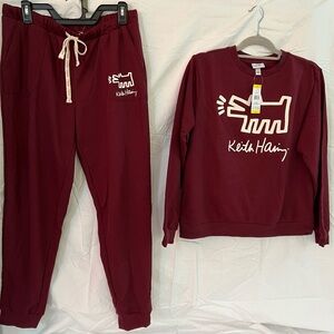 Keith Haring Burgundy Sweatshirt and Joggers Set